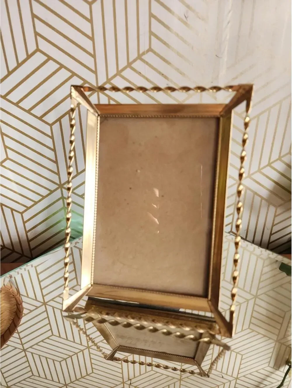 Vintage Gold Brass Filigree Ornate Freestanding Photo Frame 6x8